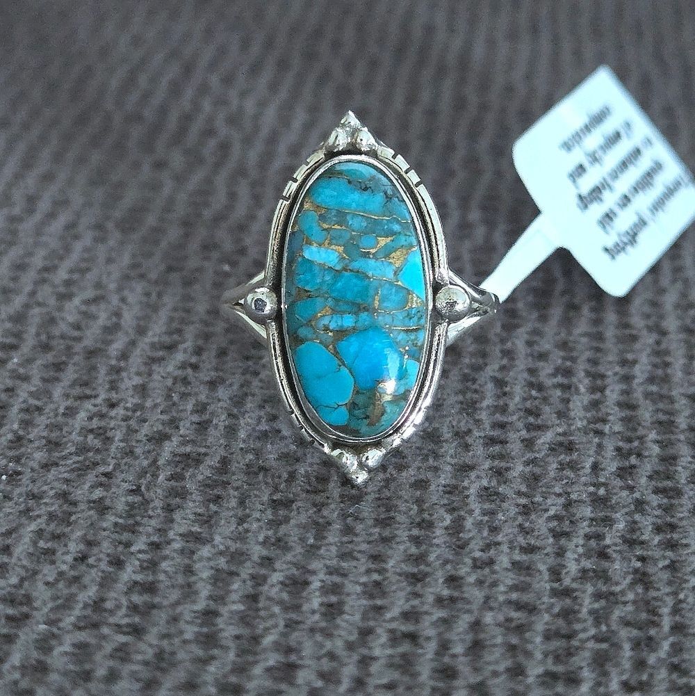 ✨️HP✨️ Shivam Oval Shaped Blue💙 Copper Turquoise Statement Ring💍 - NWT - Picture 13 of 16